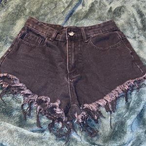 size small shein high rise black jean shorts